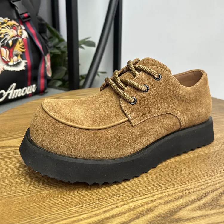 男士时尚牛反绒皮鞋百搭低帮工装鞋男款系带潮流男鞋四季款休闲鞋
