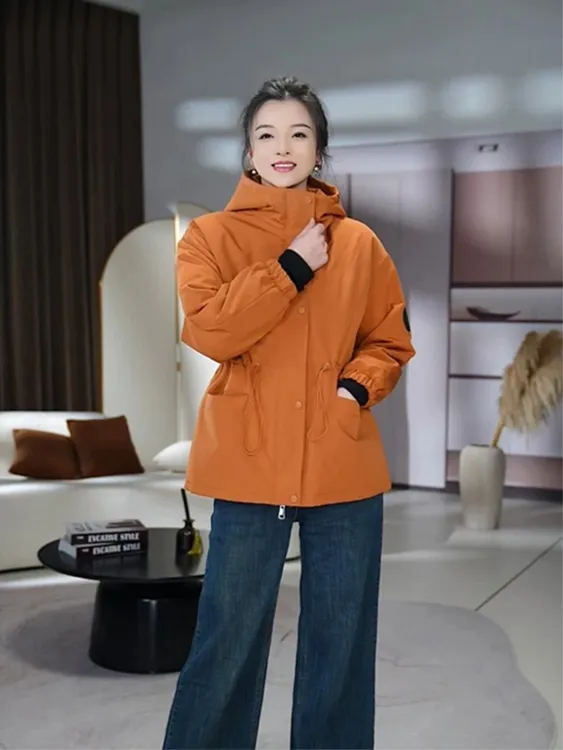 抽绳收腰连帽短款风衣外套女开春秋2025新款宽松休闲小个子冲锋衣