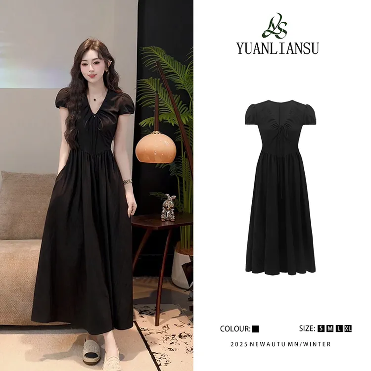YUANLIANSU/圆脸酥【岛屿末歌】法式气质赫本风收腰显瘦连衣裙
