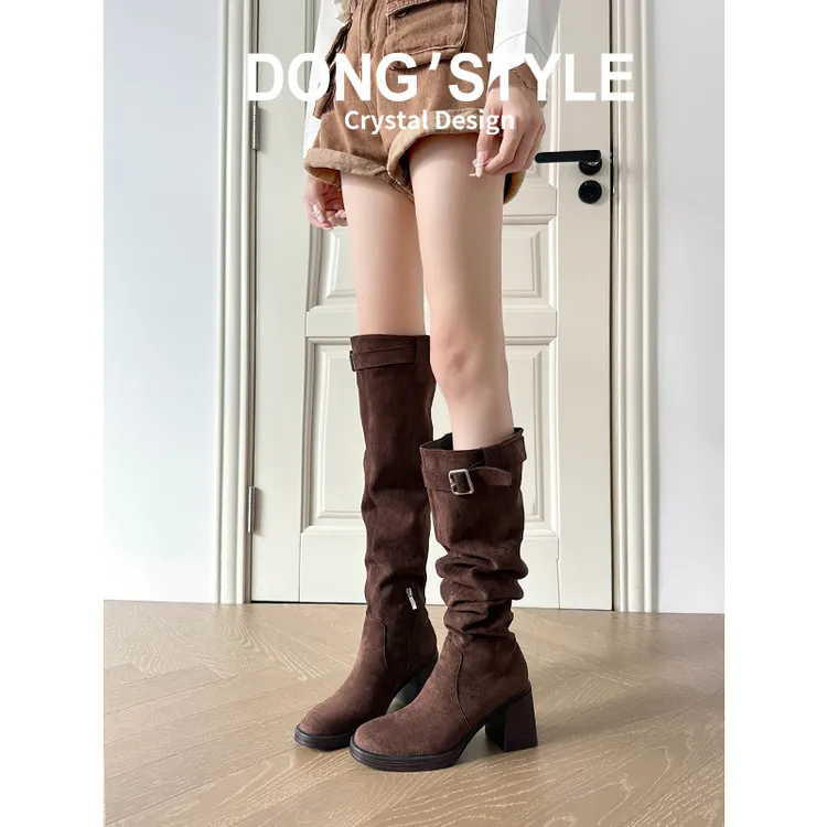 真皮~两穿长筒靴女西部堆堆靴时尚高跟靴子新款粗跟巨好看骑士靴