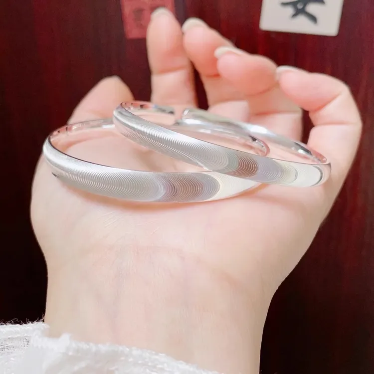 足银手镯 老鳯银楼猫眼拉丝银手镯纯银999手环开口镯气质女友礼物