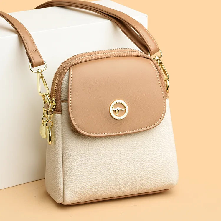 2025新款百搭高级拉链竖款拼色斜挎手机包时尚休闲单肩女士手机包