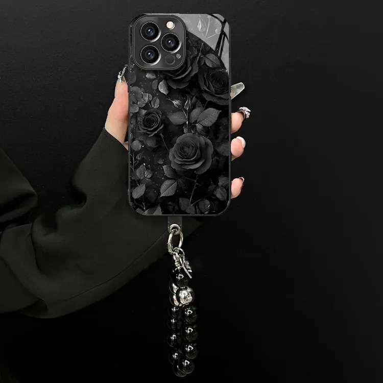 电镀玻璃适用苹果/oppo/华为/vivo/小米高级感黑系玫瑰创意手机壳