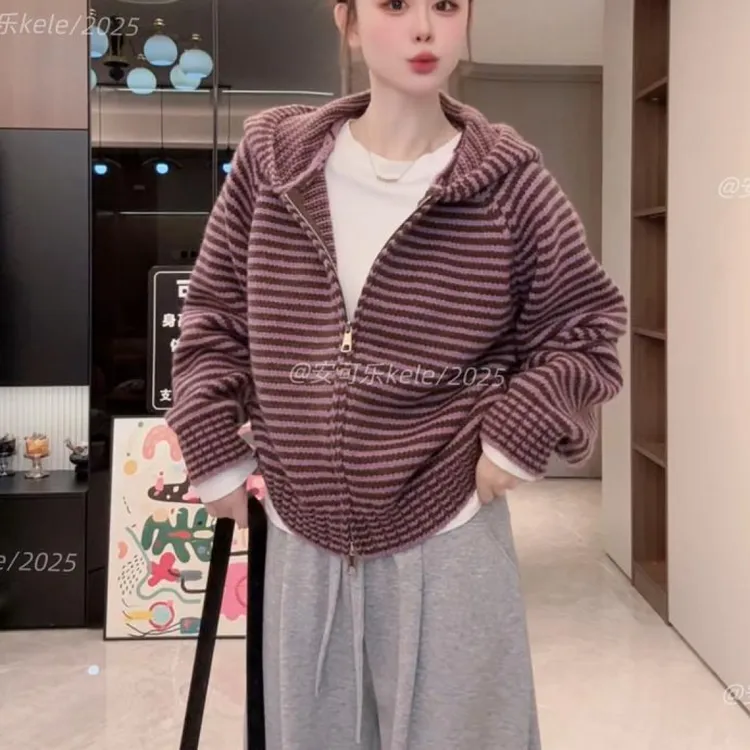 【原版800克重】显瘦女装连帽简约韩版慵懒风时尚休闲风开衫宽松
