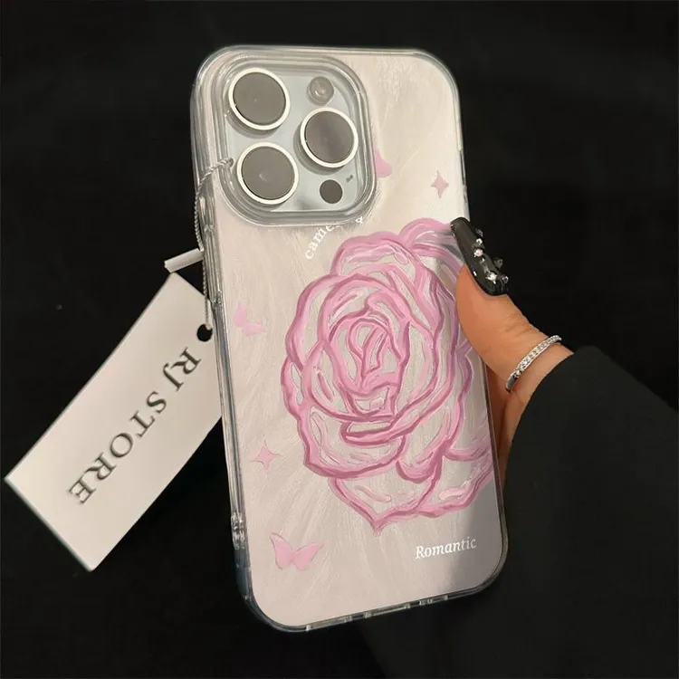 粉线条玫瑰羽纱壳15手机壳全包防摔PC材质适用14131211XR多型