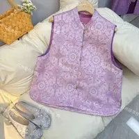 【紫紫】八达锦中式国风缎面色织提花上衣女士休闲百搭马甲MJ09