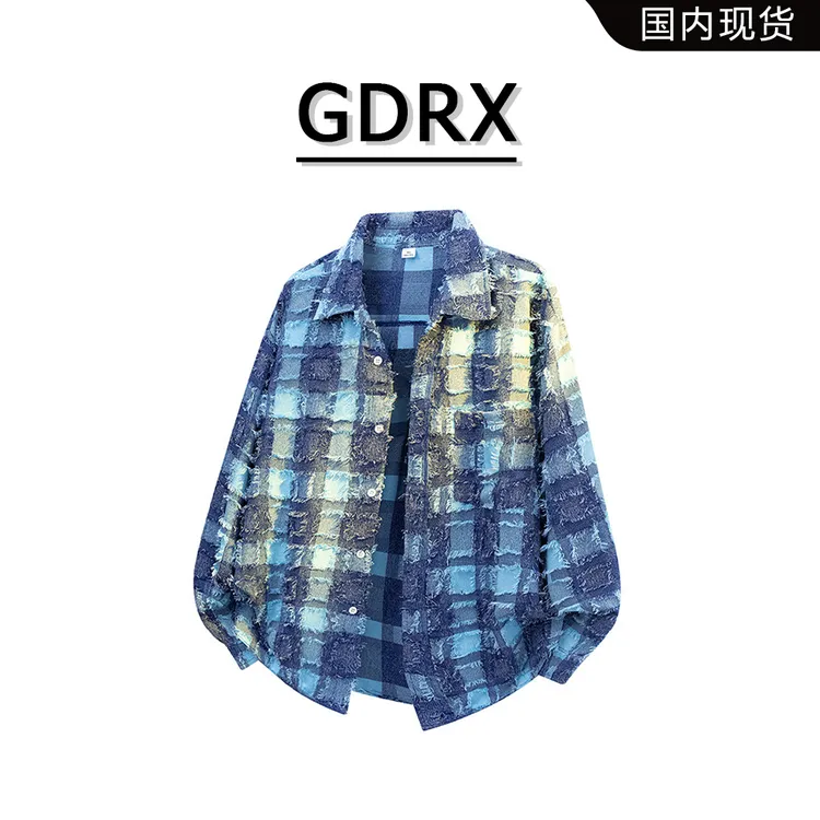 GDRX美式格子男士衬衫2025秋季新款时尚百搭宽松设计感小众上衣