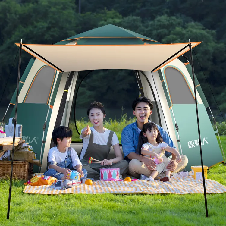 原始人帐篷户外便携式折叠野外露营野营装备野餐大全自动加厚防雨