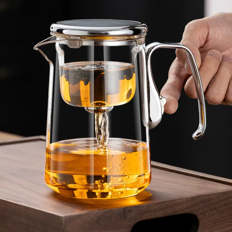 磁吸飘逸杯茶水分离一键出水泡茶壶加厚玻璃内胆冲茶器功夫茶具
