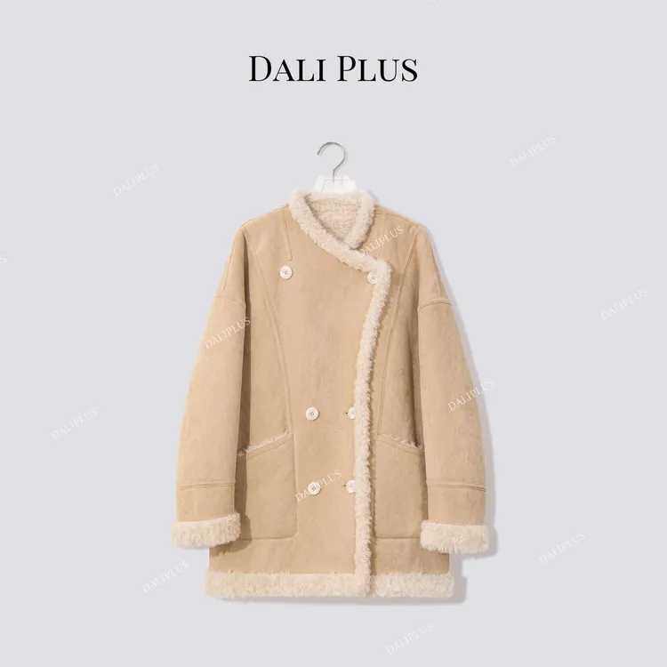 DALI PLUS“两面穿羊筋绒”100羊毛双排扣大衣-D5MM3208