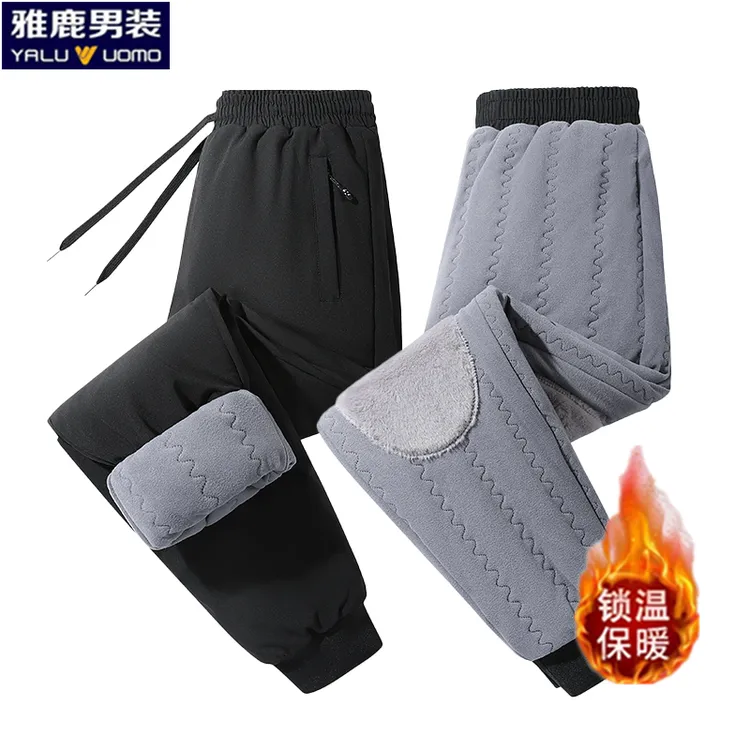 雅鹿男装秋冬男士保暖休闲裤大码直筒裤加绒加厚保暖防风防寒卫裤