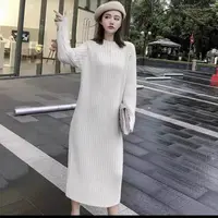 5959 半高领针织显瘦长款打底毛衣裙A1-2地