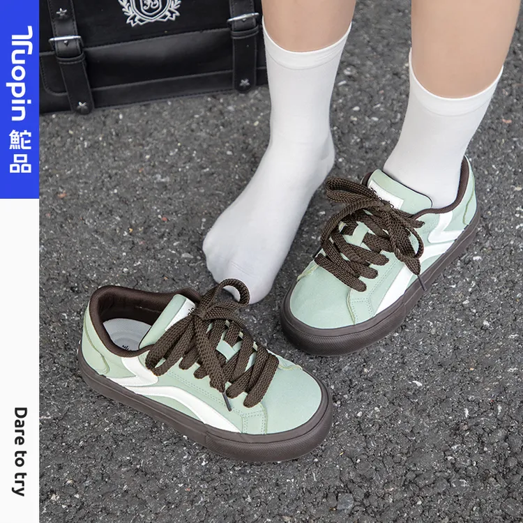鮀品薄荷绿板鞋女2025春季新款休闲百搭运动鞋厚底原创小众帆布鞋