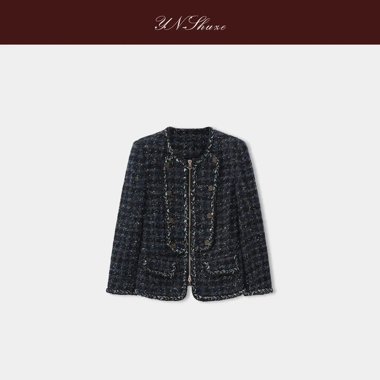 YN-SHUZE【星澜】蓝色小香风开衫粗花呢气质上衣SZ-YNB-29968