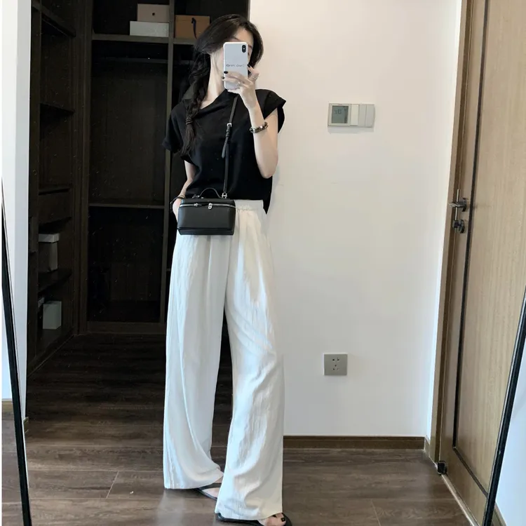 2025超火夏装一整套穿搭又酷又飒减龄显瘦短袖上衣阔腿裤两件套装