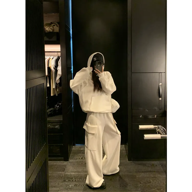 SKK【青苍5折】 高频常服 慵懒风针织连帽卫衣上衣休闲工装裤套装