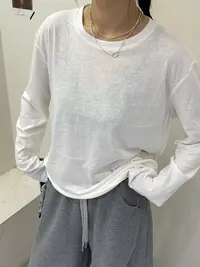 白色内搭长袖T恤打底衫女2025新款巨好看防晒罩衫面膜上衣薄款透