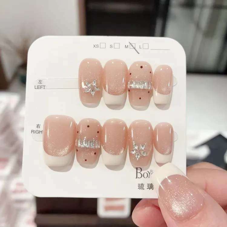 银河碎钻 琉璃苣 纯手工猫眼法式锆石钻穿戴美甲贴片