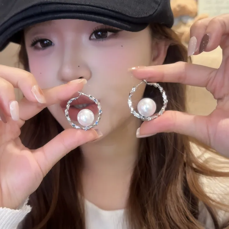 铜合金耳饰 设计感碎银子珍珠耳环女高级感耳钉新款爆款气质耳饰