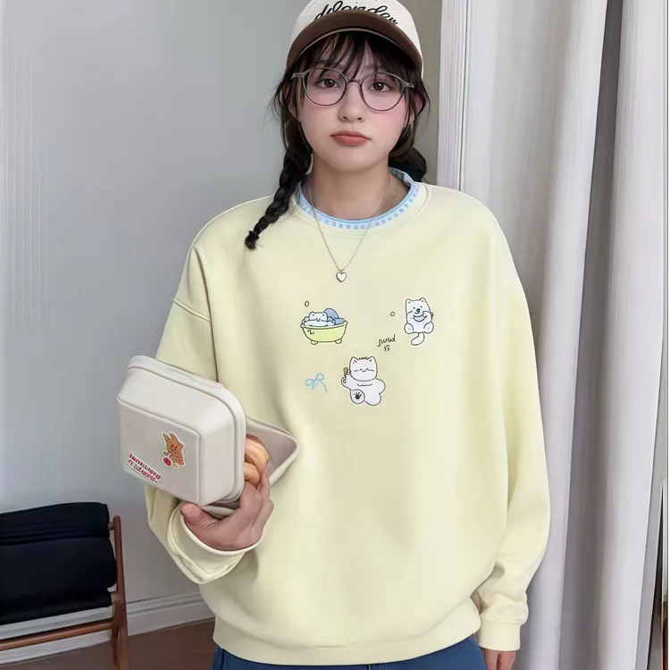 秋款圆领套头卡通款刺绣女卫衣可爱小狗女装百搭女学生ins风卫衣