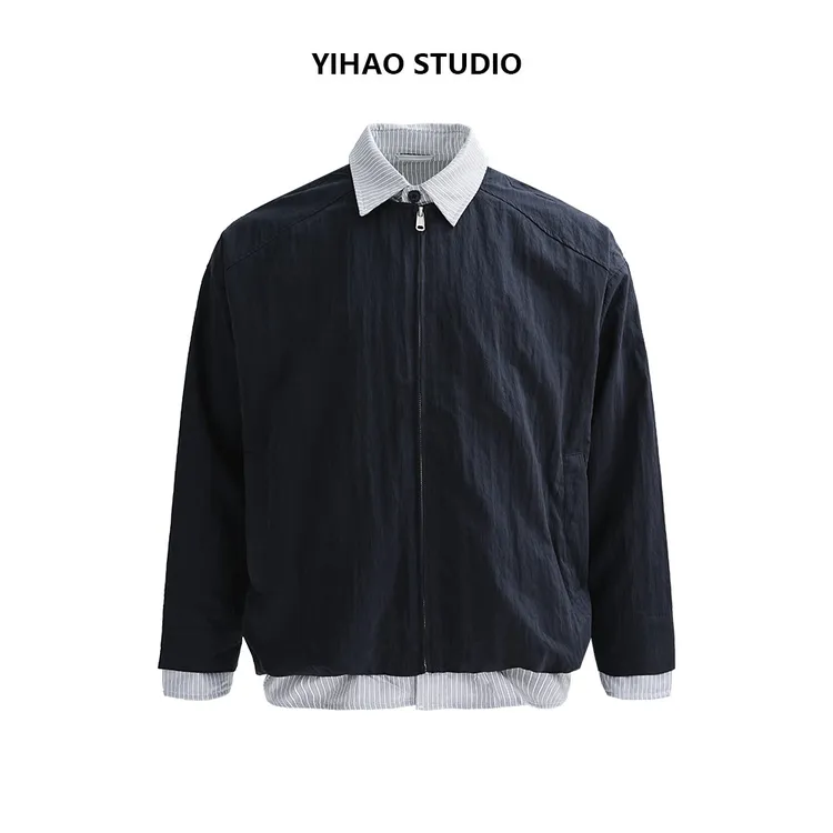 YIHAO STUDIO秋季男款假两件夹克时尚轻奢高级休闲外套