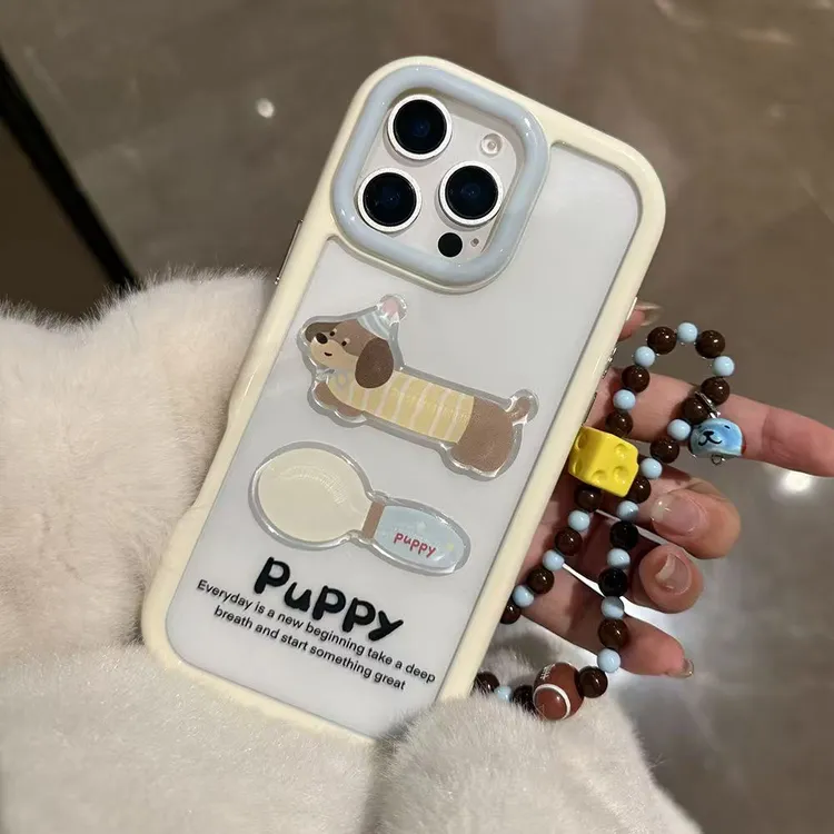 立体勺子小狗适用iPhone16苹果15promax手机壳14亚克力13硬11挂链