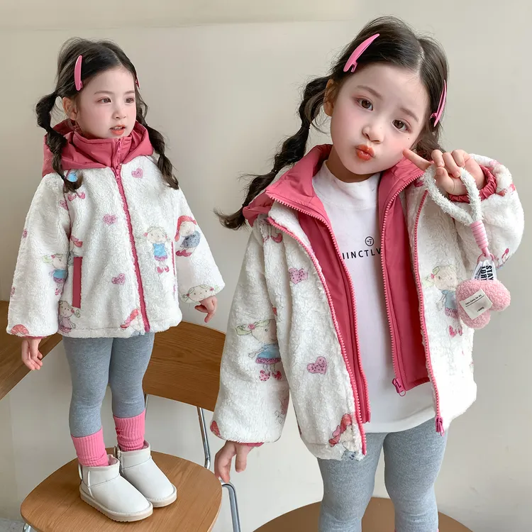女童外套秋冬季连帽假两件2025新款洋气时髦小女孩冬款休闲夹克