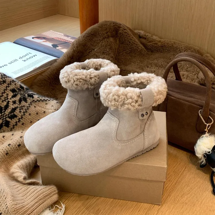 加绒勃肯靴女冬季平底短靴皮毛一体保暖防滑雪地靴