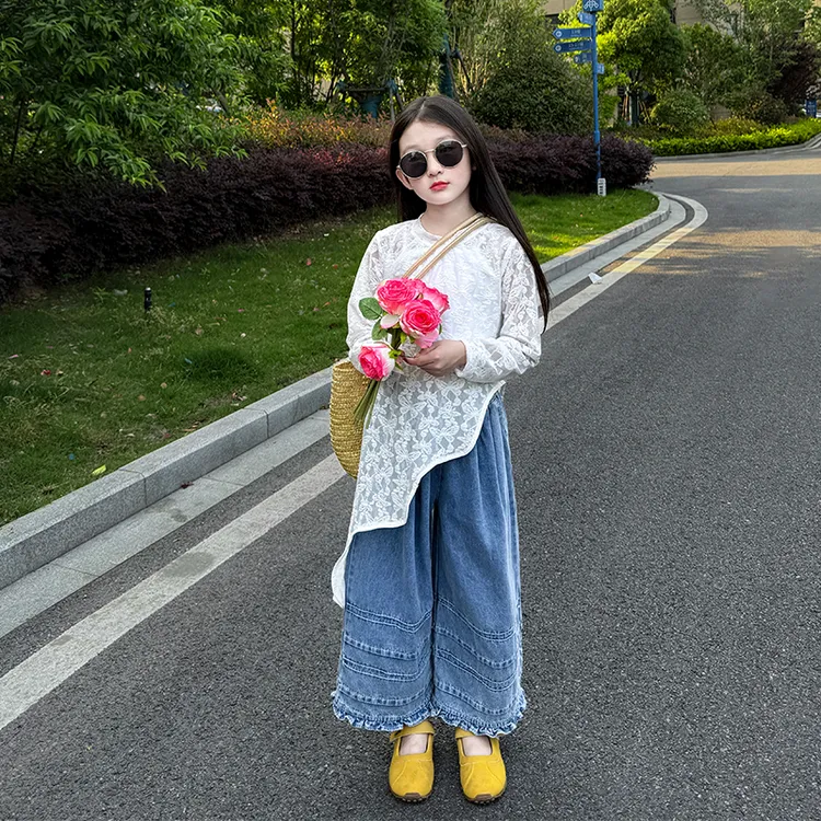 女童韩版童装2025夏儿童背心绣花蝴蝶透气防晒衣休闲牛仔裤三件套