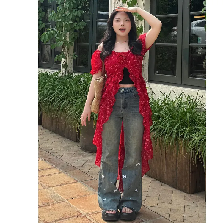 300斤美式复古微喇牛仔裤女胖mm裤子大码高腰显瘦梨形身材喇叭裤