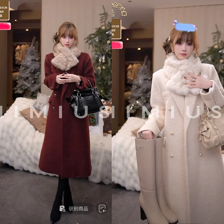 【mimius】P 羊毛复古廓形双排扣气质毛呢大衣/含围巾 汉服 G12178