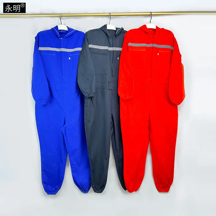 春秋全工艺涤卡连体工作服反光条劳保服男连体工装长袖汽修工装