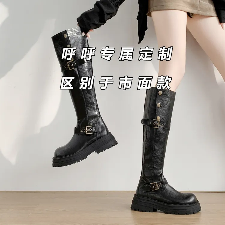 两穿时尚长筒靴2024新款雅丹风穿搭厚底增高时装靴大码女鞋41-43