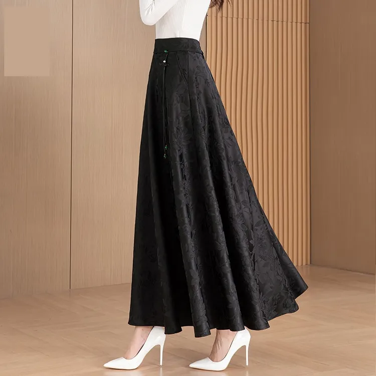 新中式A字秋冬黑色半身裙百搭春夏女式卡其高腰花苞裙时尚裙子