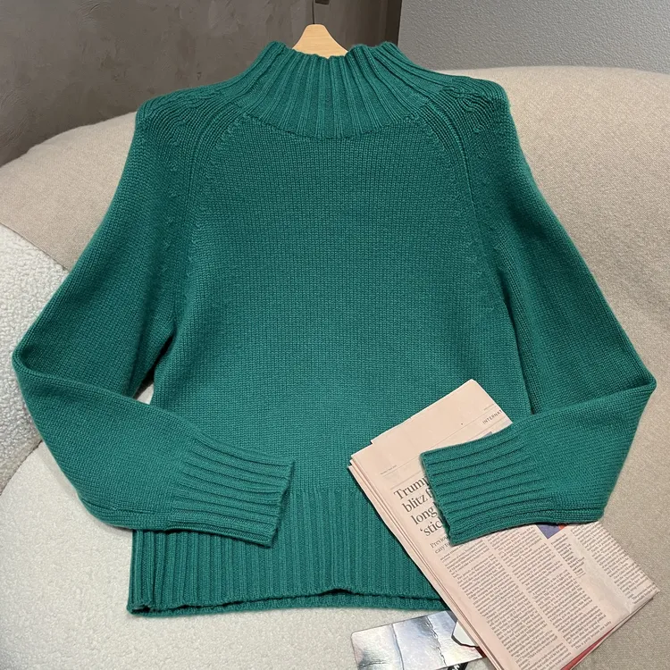 君怡【女士新款插肩半高领套衫】100山羊绒