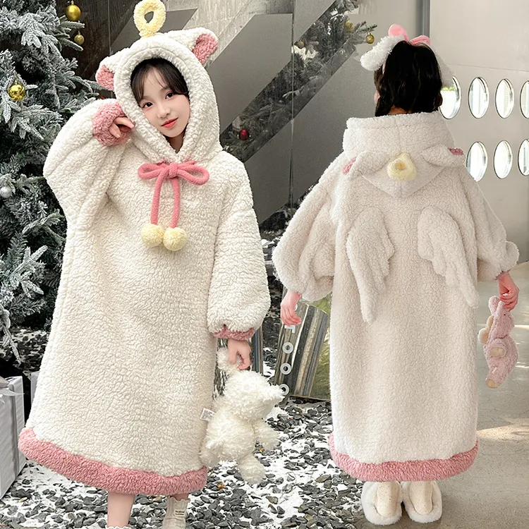 天使珊瑚绒睡衣女童冬季睡裙加绒加厚睡袍秋冬2025新款家居服可爱