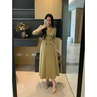 XINYI【松茶情书】秋季斜纹风衣连衣裙收腰显瘦气质裙X625Q12170