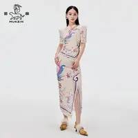 密扇夏装凤凰于飞白色黑色新中式印花上下装M24BA04008