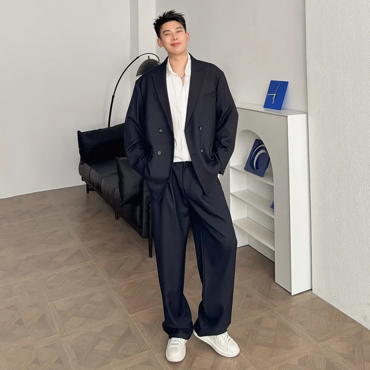 渣渣鹿双排扣西服男士套装高级感春秋韩版订婚休闲西服宽松外套潮