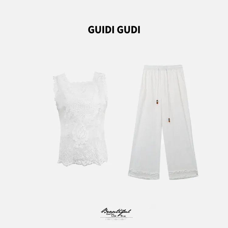 GUIDI GUDI【白月湾】黄加蓝两件套背心+休闲裤套装 D9511519H