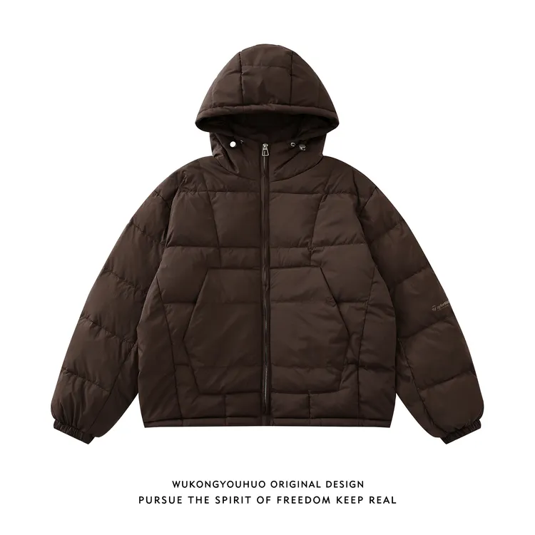 悟空有货冬季潮牌鸭绒保暖连帽羽绒服男复古美式情侣保暖防寒外套