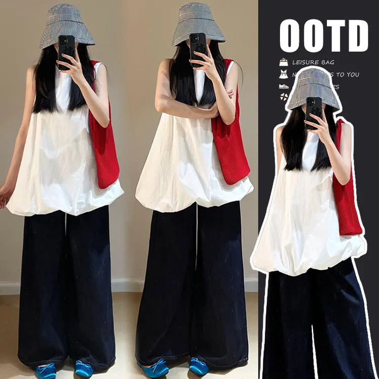 2025孕妇装夏季新款时尚花苞连衣裙上衣韩版休闲阔腿长裤子两件套