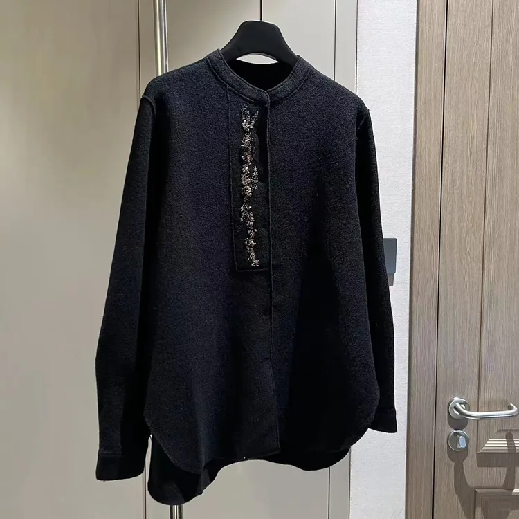 【大L】重磅外贸进口高奢重工设计师风钉珠极简通勤衬衫25954