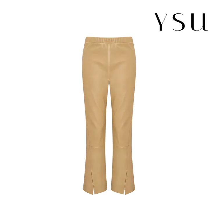 【YSU】皮裤高腰开叉微喇裤显瘦显高休闲裤Y304392