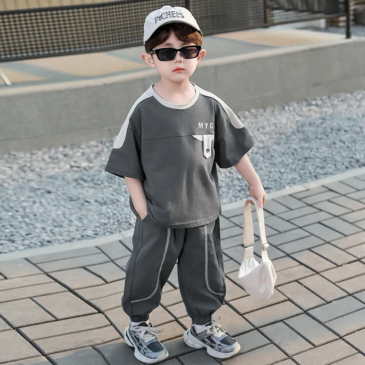 男童夏季套装2025新款洋气儿童夏季短袖长裤衣服痞帅男孩夏装薄款