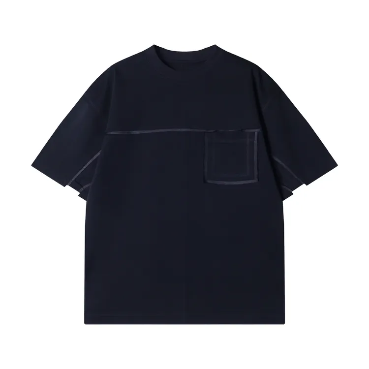 夏季新款时尚个性潮牌宽松不规则明线拼接口袋韩版休闲短袖上衣