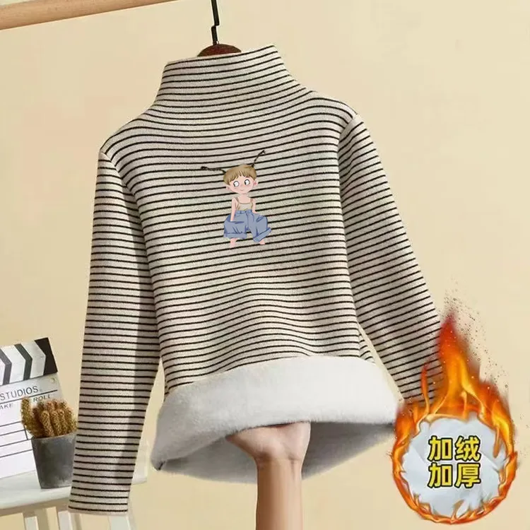 男女童加绒德绒打底衫秋冬中大儿童半高领保暖内搭长袖洋气上衣潮
