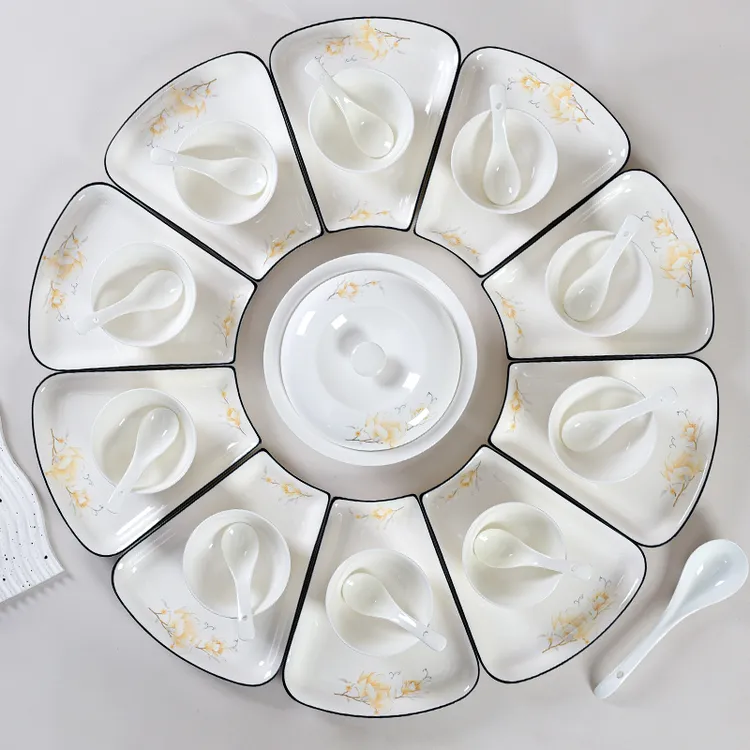 网红新款陶瓷餐具盘聚会团圆盘扇形大盘套装组合拼盘加厚耐高温盘