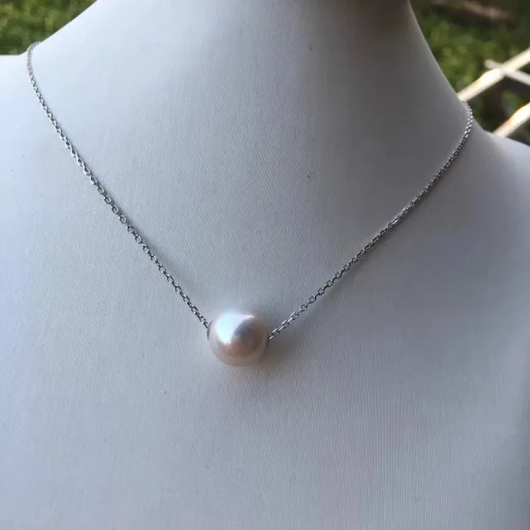 S925银色白珠/紫珠大珠路路通项链11-12mm