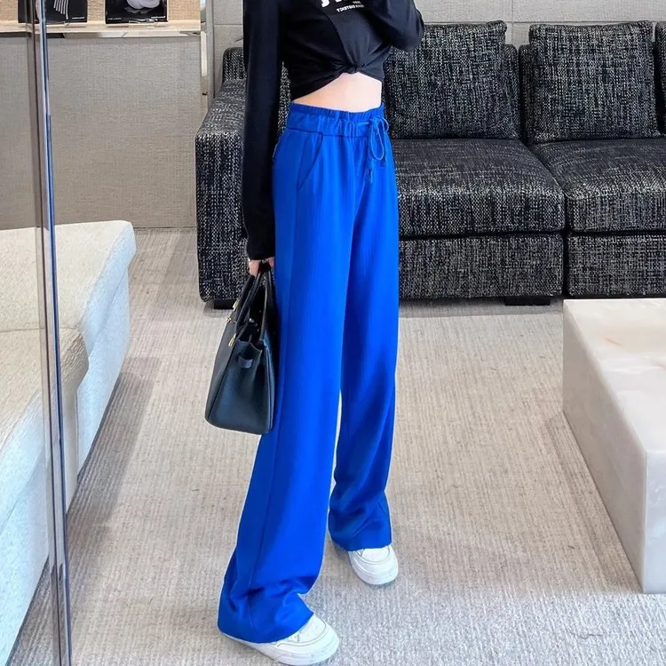 克莱因蓝阔腿裤女夏季薄款2025新款休闲裤高级感垂感休闲直筒裤子